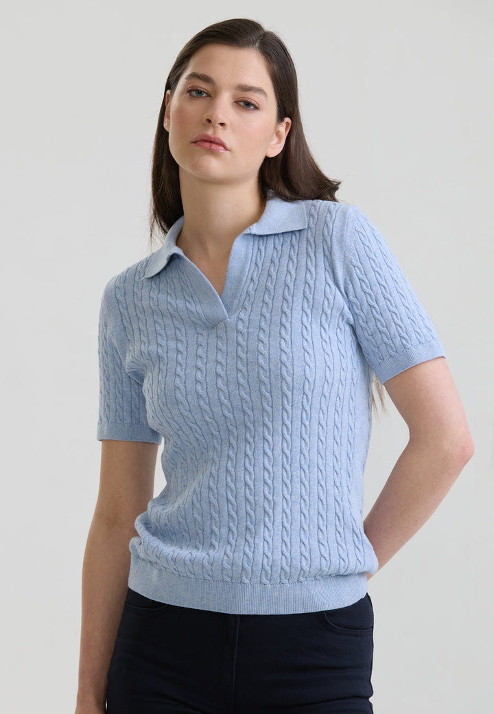 Felix Hardy T-shirt Polo Tricot Sans Boutons Femme Motif Tressé - Bleu