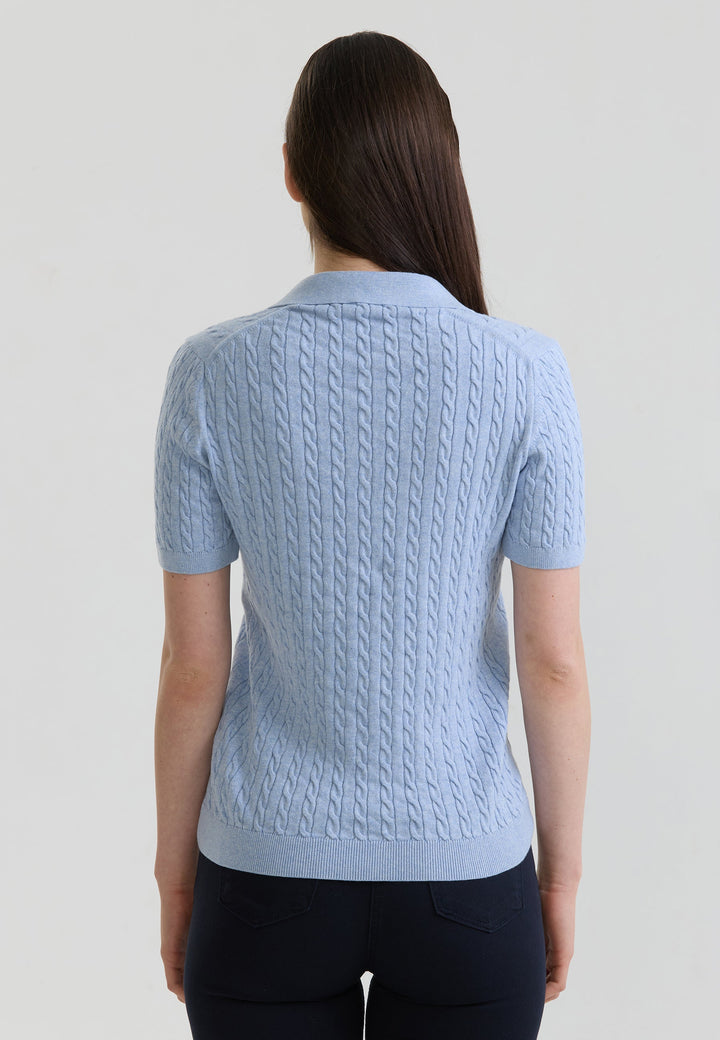 Felix Hardy T-shirt Polo Tricot Sans Boutons Femme Motif Tressé - Bleu