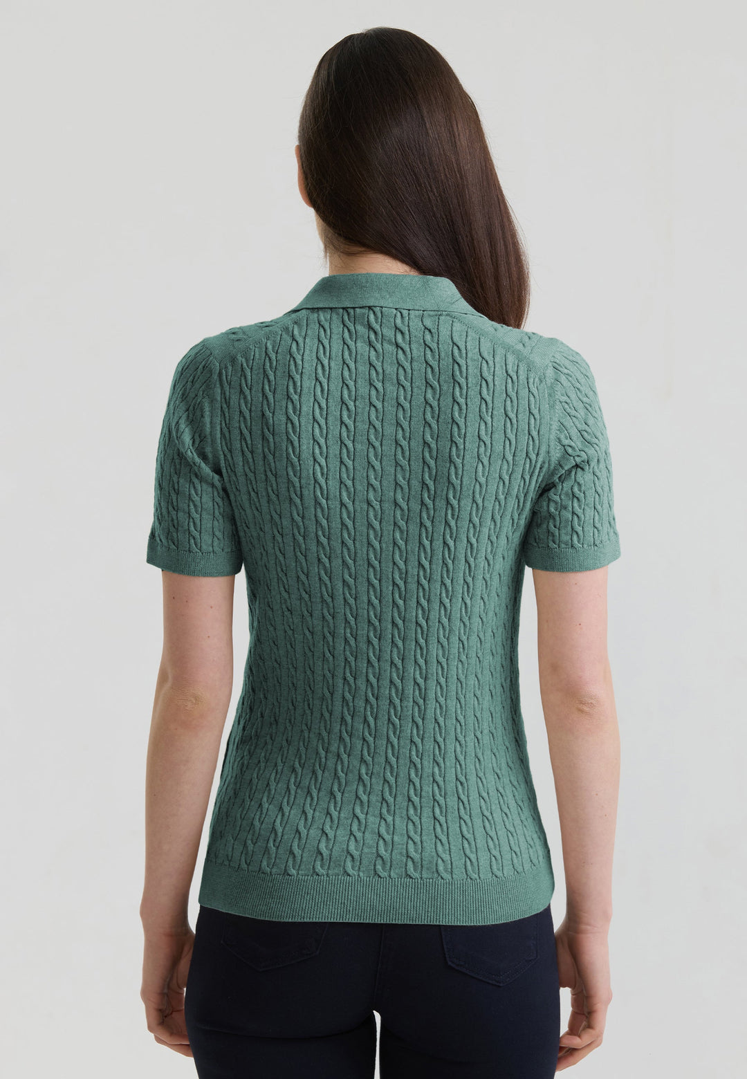 Felix Hardy T-shirt Polo Tricot Sans Boutons Femme Motif Tressé - Vert