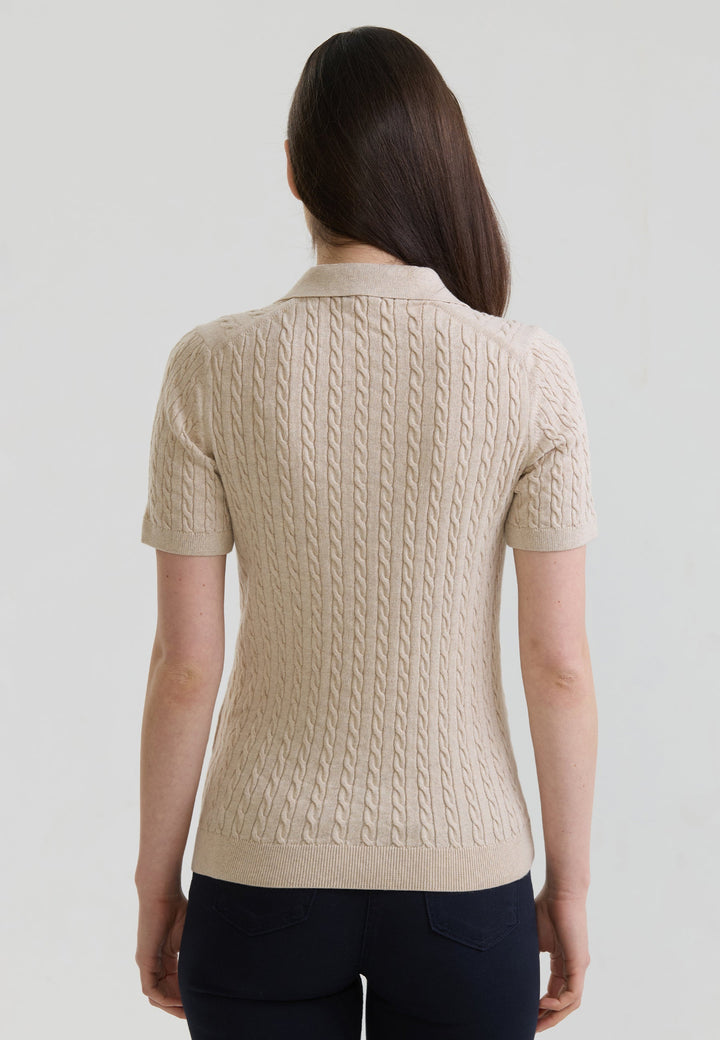 Felix Hardy T-shirt Polo Tricot Sans Boutons Femme Motif Tressé - Beige