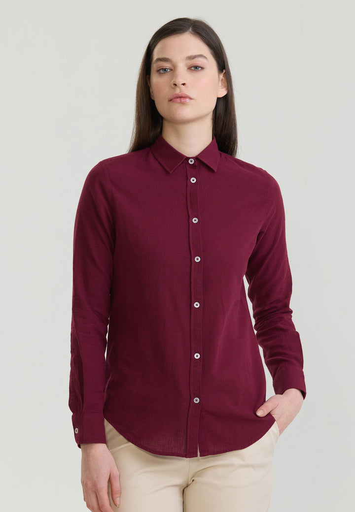 Felix Hardy Chemise à manches longues en lin mélangé pour femme - Bordeaux