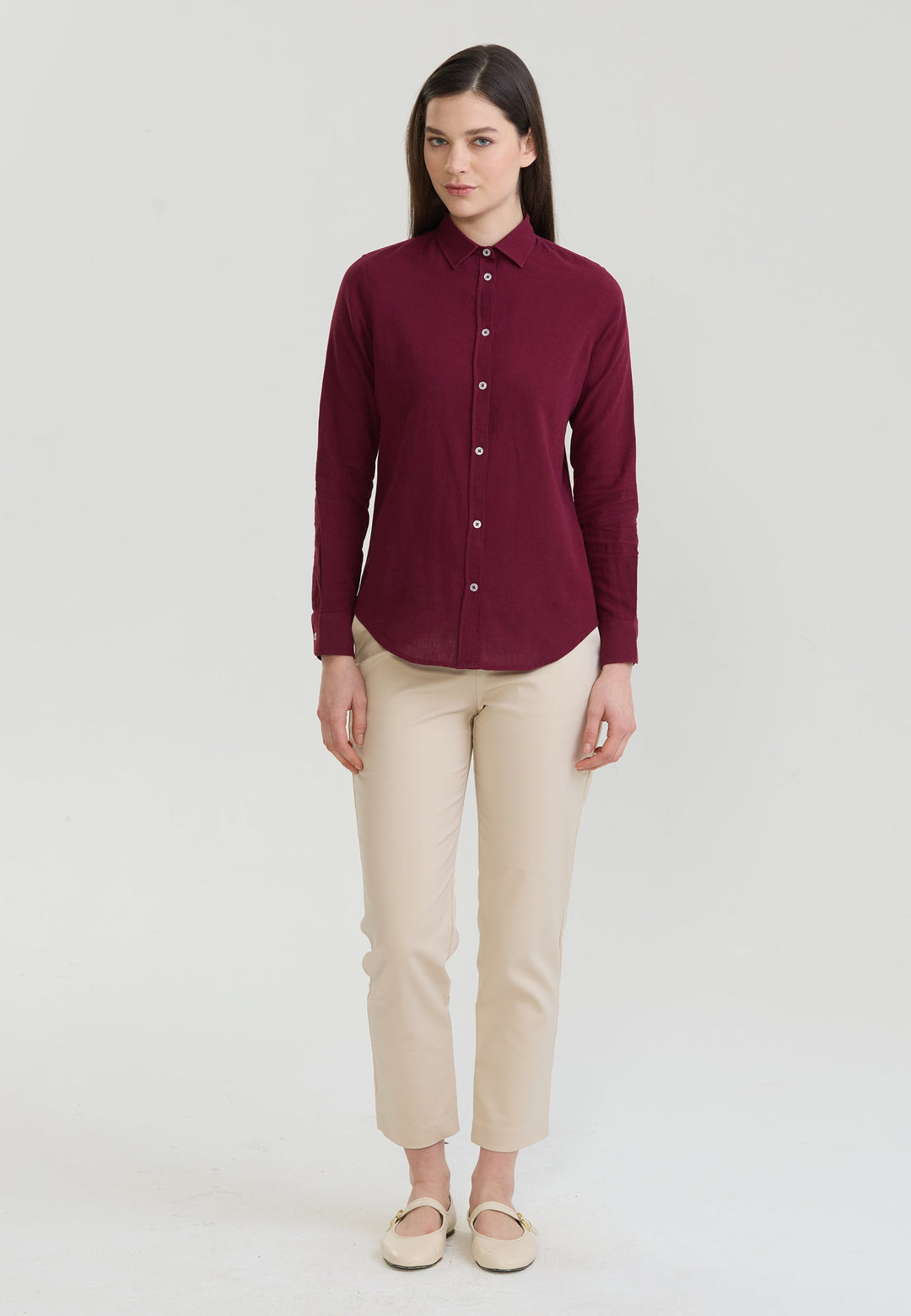 Felix Hardy Chemise à manches longues en lin mélangé pour femme - Bordeaux