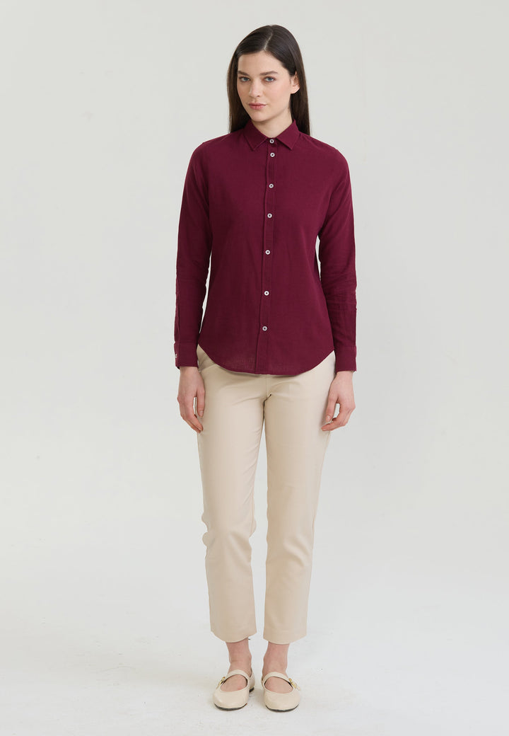 Felix Hardy Chemise à manches longues en lin mélangé pour femme - Bordeaux