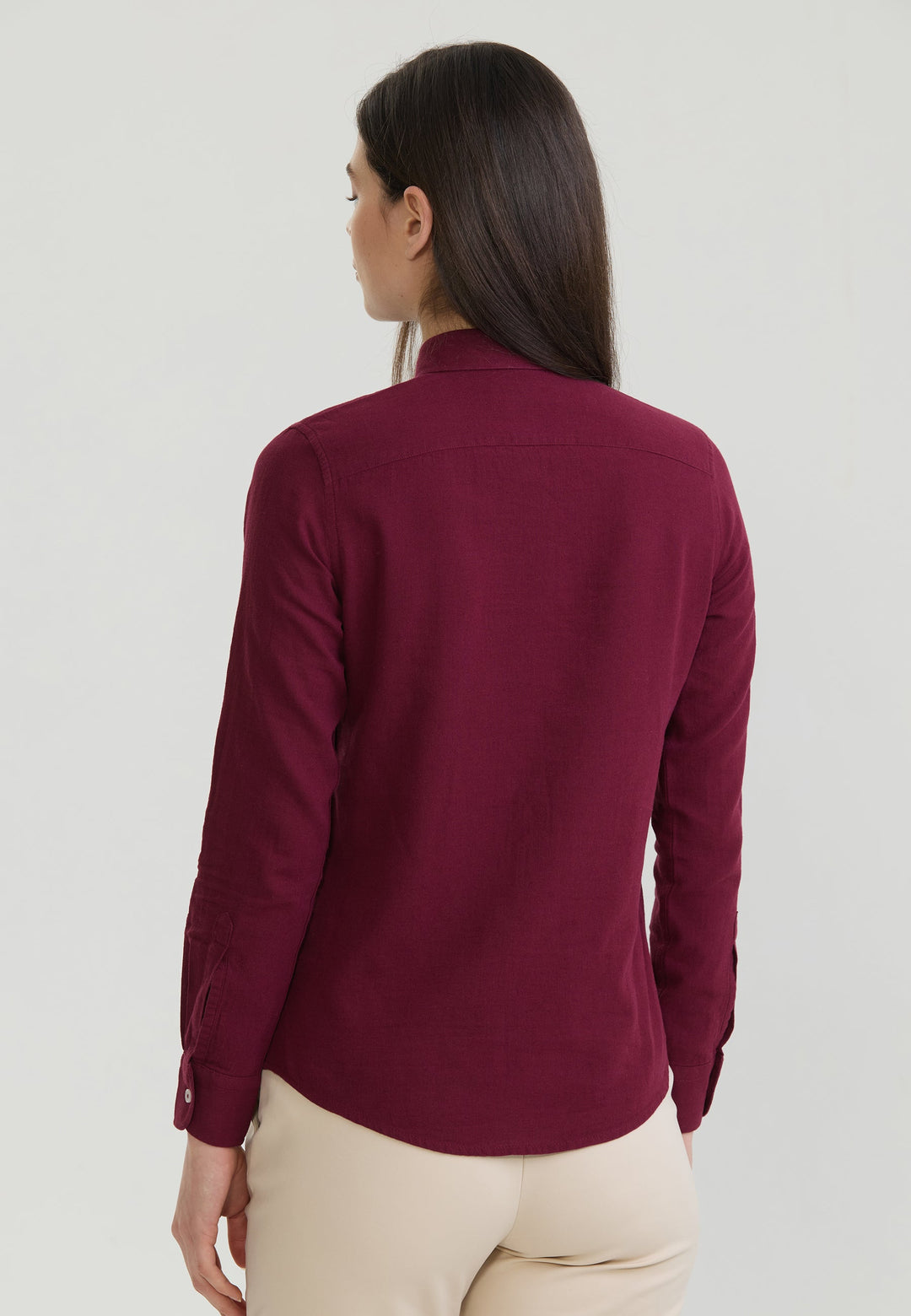 Felix Hardy Chemise à manches longues en lin mélangé pour femme - Bordeaux