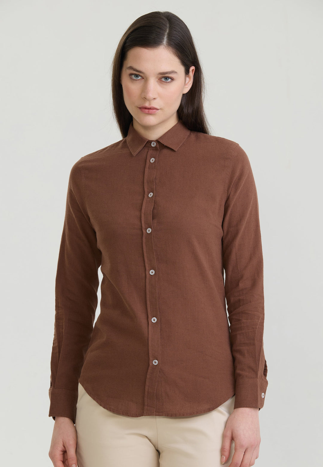 Felix Hardy Chemise à manches longues en lin mélangé pour femme - Marron
