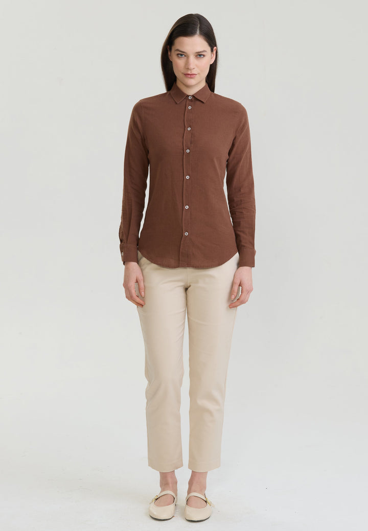 Felix Hardy Chemise à manches longues en lin mélangé pour femme - Marron