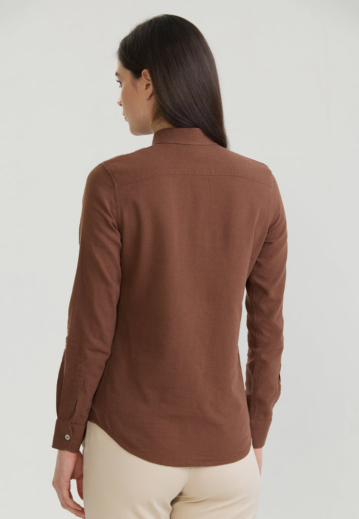 Felix Hardy Chemise à manches longues en lin mélangé pour femme - Marron