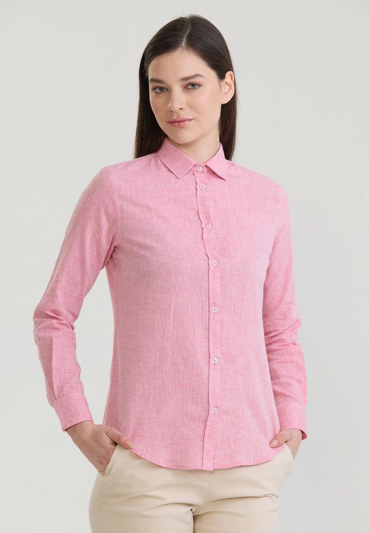 Felix Hardy Chemise à manches longues en lin mélangé pour femme - Rose