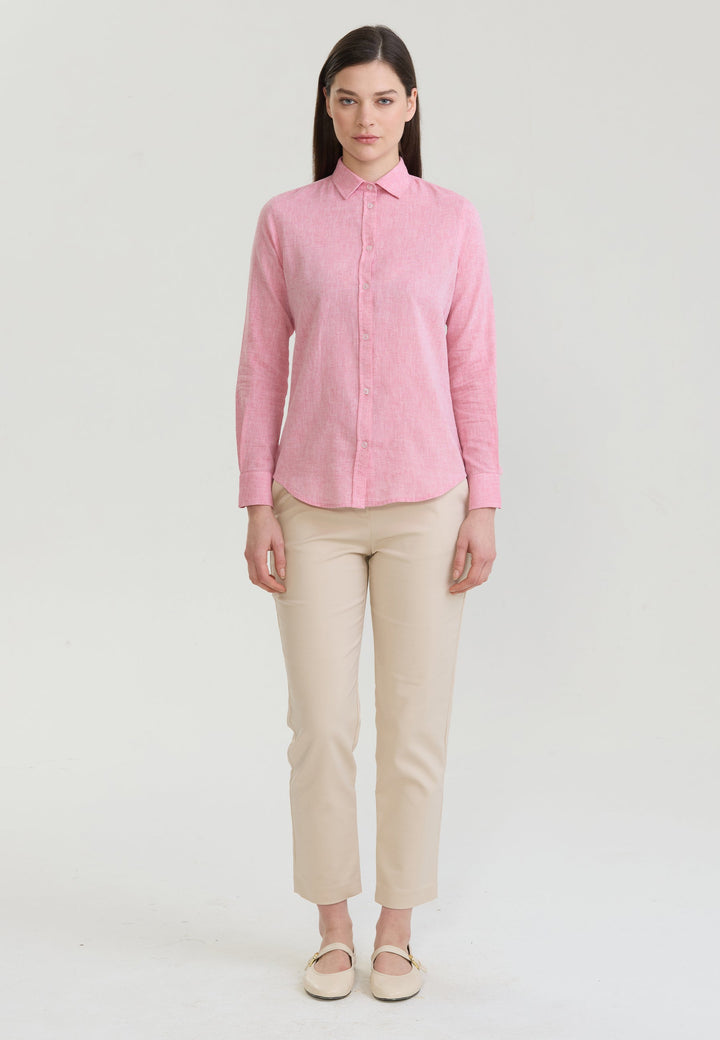 Felix Hardy Chemise à manches longues en lin mélangé pour femme - Rose