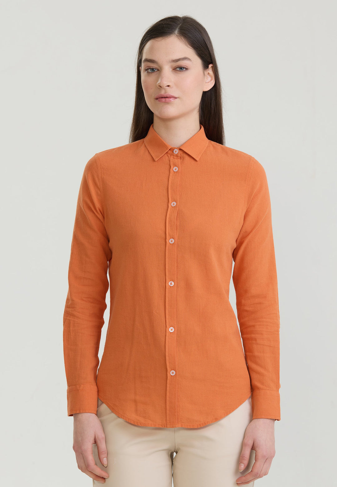 Felix Hardy Chemise à manches longues en lin mélangé pour femme - Orange