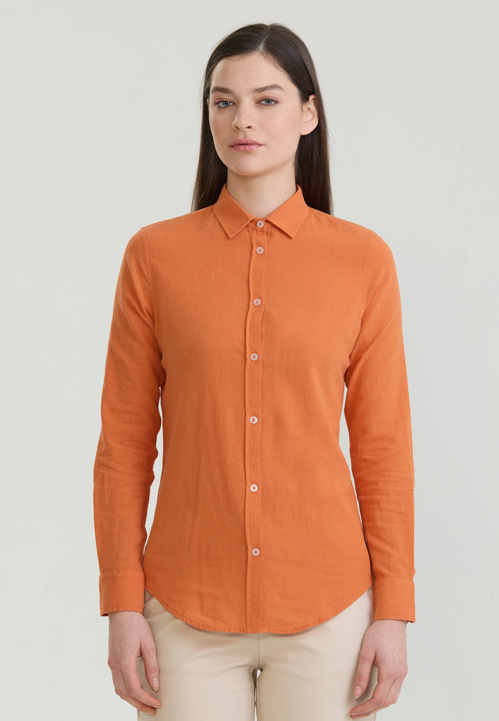 Felix Hardy Chemise à manches longues en lin mélangé pour femme - Orange