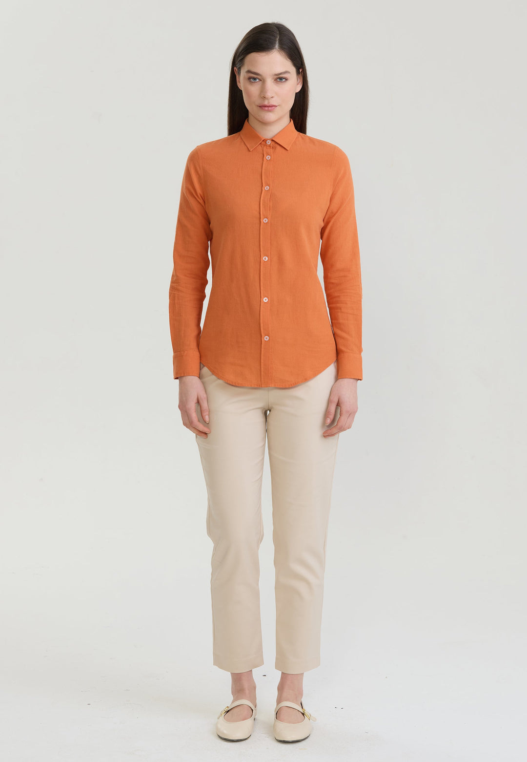 Felix Hardy Chemise à manches longues en lin mélangé pour femme - Orange