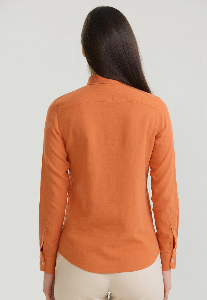 Felix Hardy Chemise à manches longues en lin mélangé pour femme - Orange
