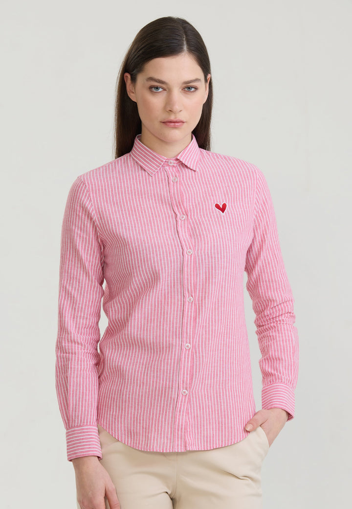 Felix Hardy Chemise à manches longues en lin mélangé à rayures pour femme - Rose