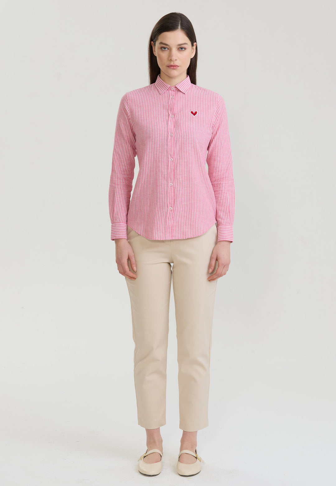 Felix Hardy Chemise à manches longues en lin mélangé à rayures pour femme - Rose