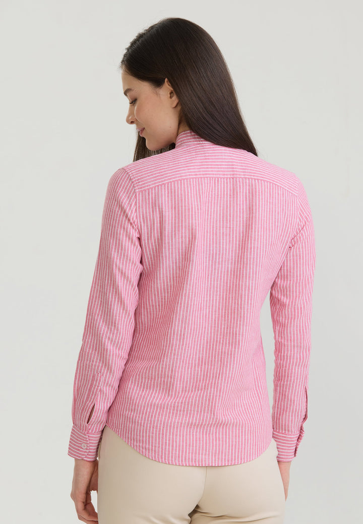 Felix Hardy Chemise à manches longues en lin mélangé à rayures pour femme - Rose