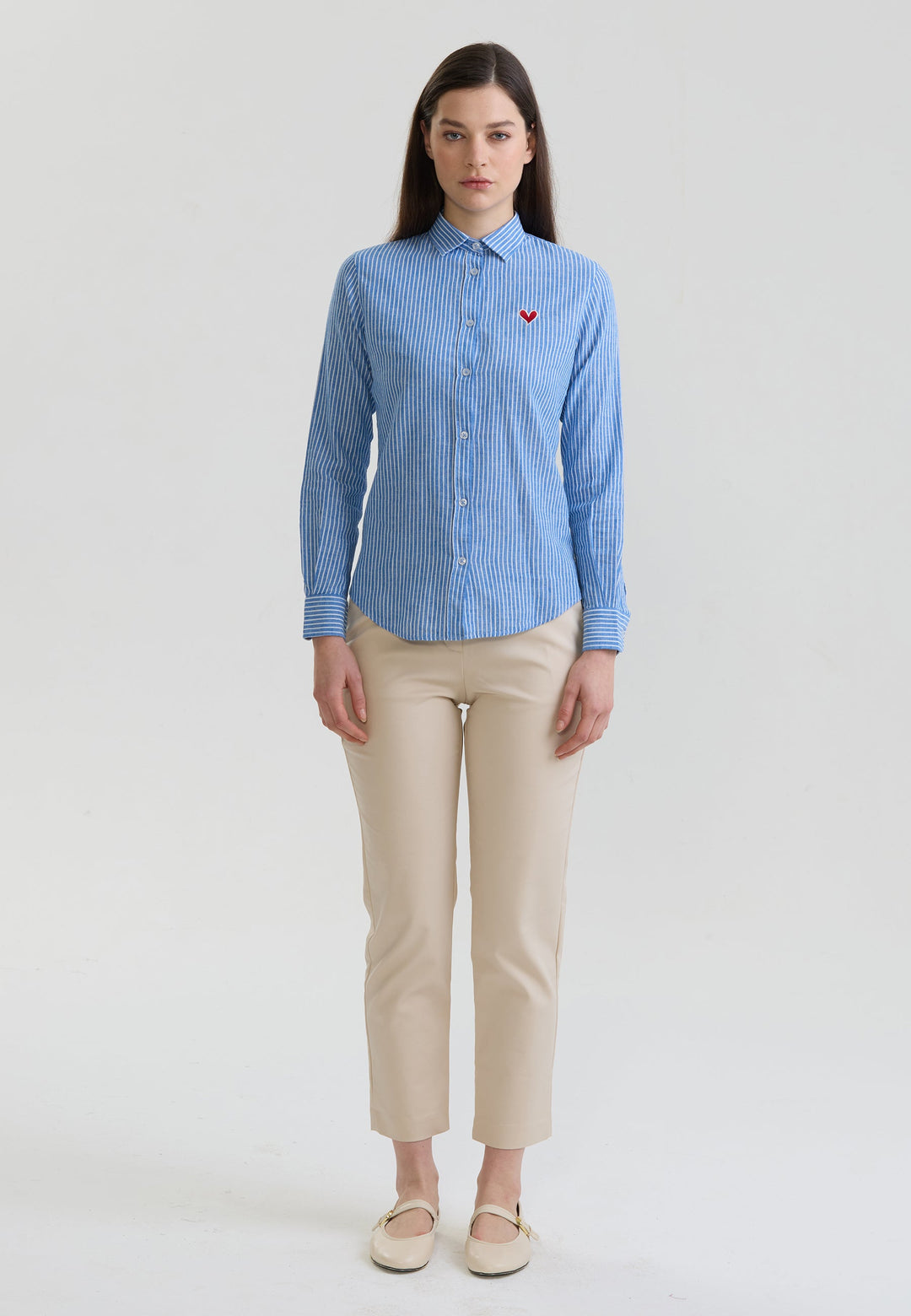 Felix Hardy Chemise à manches longues en lin mélangé à rayures pour femme - Bleu roi