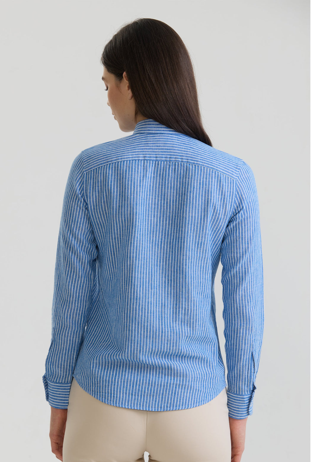 Felix Hardy Chemise à manches longues en lin mélangé à rayures pour femme - Bleu roi