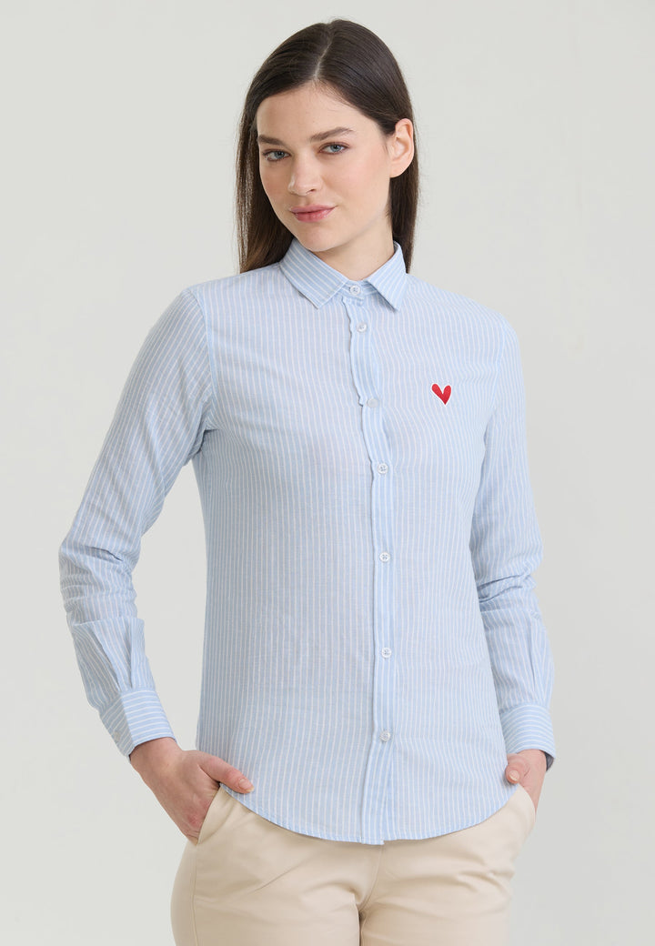 Felix Hardy Chemise à manches longues en lin mélangé à rayures pour femme - Bleu clair