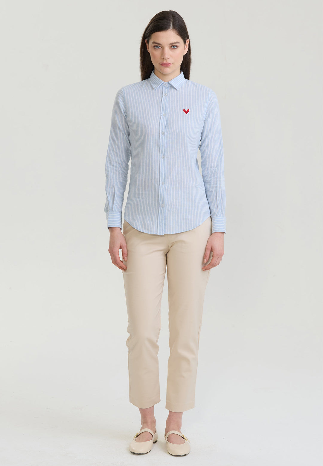 Felix Hardy Chemise à manches longues en lin mélangé à rayures pour femme - Bleu clair