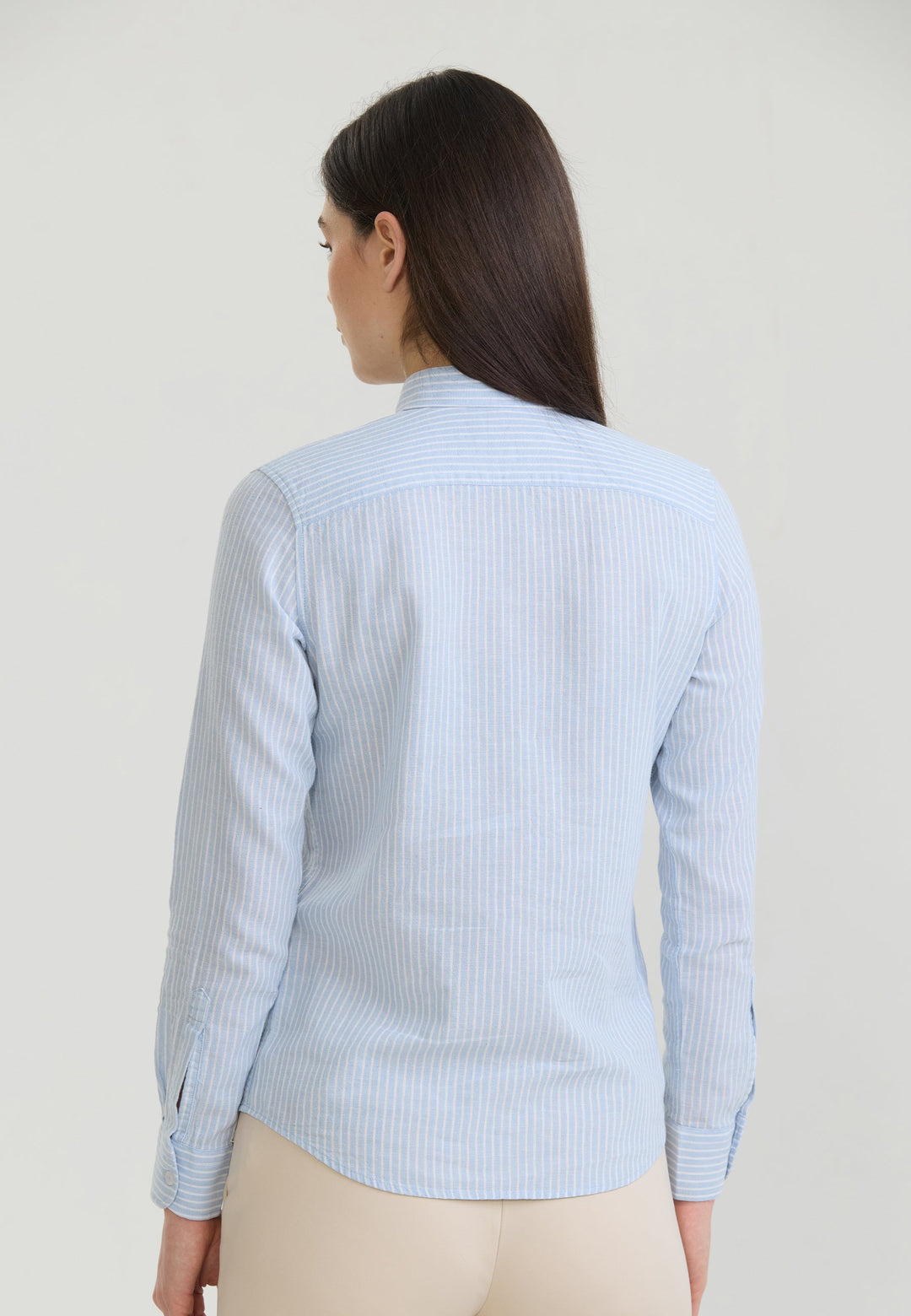 Felix Hardy Chemise à manches longues en lin mélangé à rayures pour femme - Bleu clair