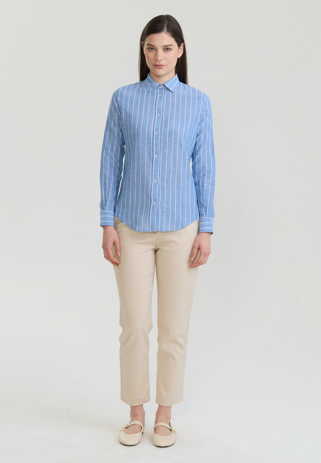 Felix Hardy Femme Chemise en Lin Rayée Mélangée - Bleu roi