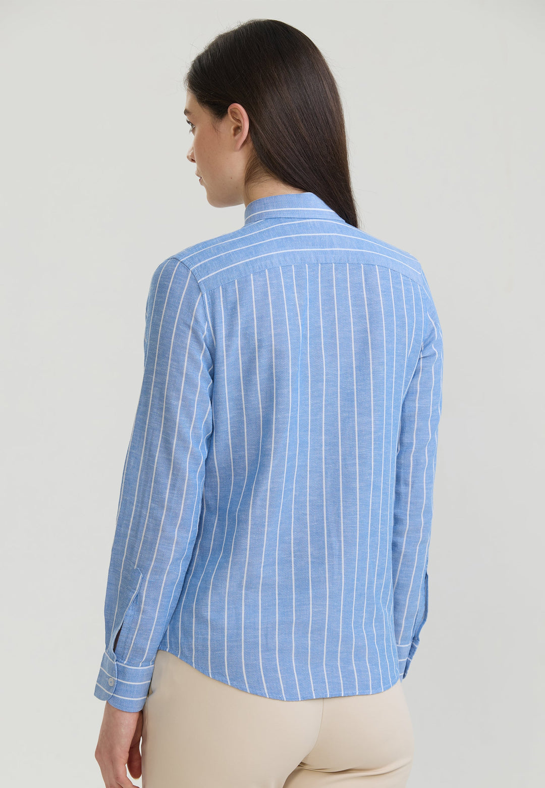 Felix Hardy Femme Chemise en Lin Rayée Mélangée - Bleu roi