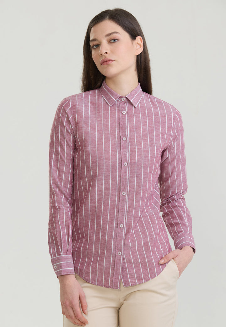 Felix Hardy Femme Chemise en Lin Rayée Mélangée - Bordeaux