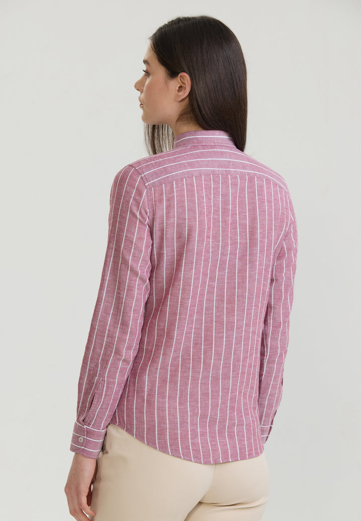 Felix Hardy Femme Chemise en Lin Rayée Mélangée - Bordeaux