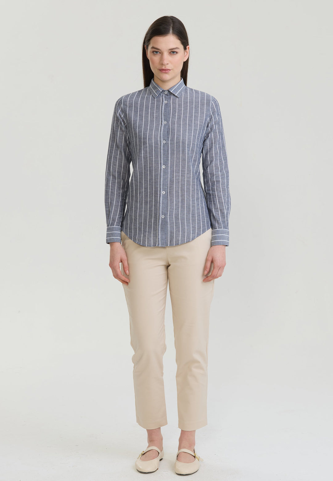 Felix Hardy Femme Chemise en Lin Rayée Mélangée - Bleu marine
