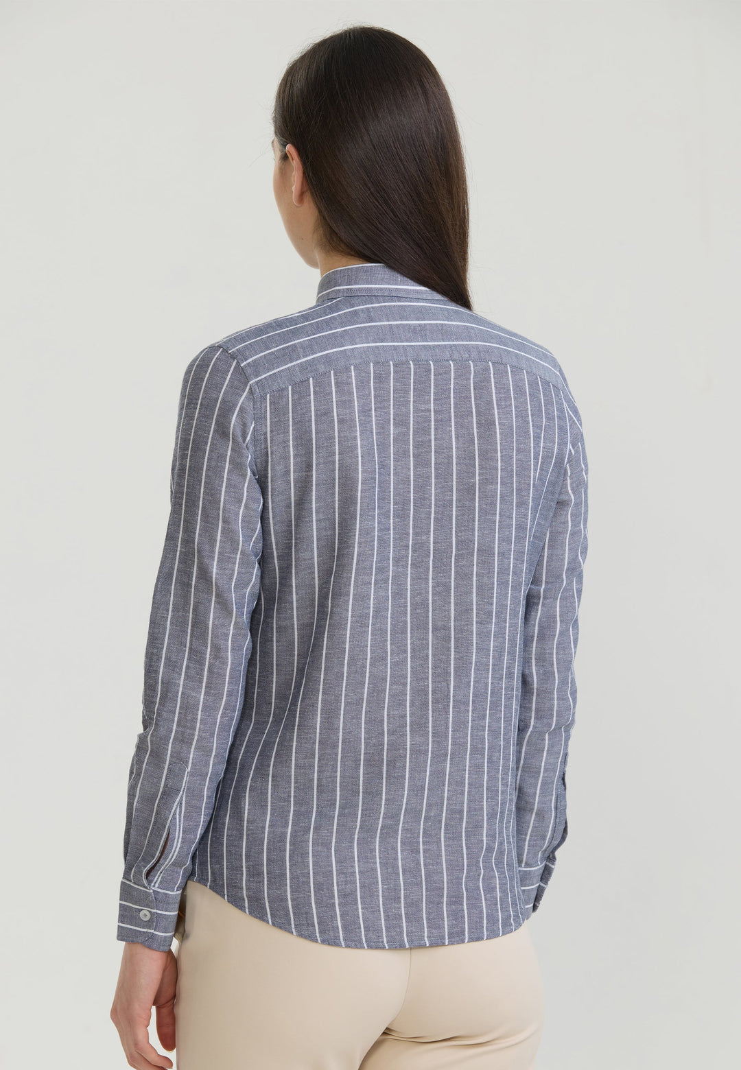 Felix Hardy Femme Chemise en Lin Rayée Mélangée - Bleu marine