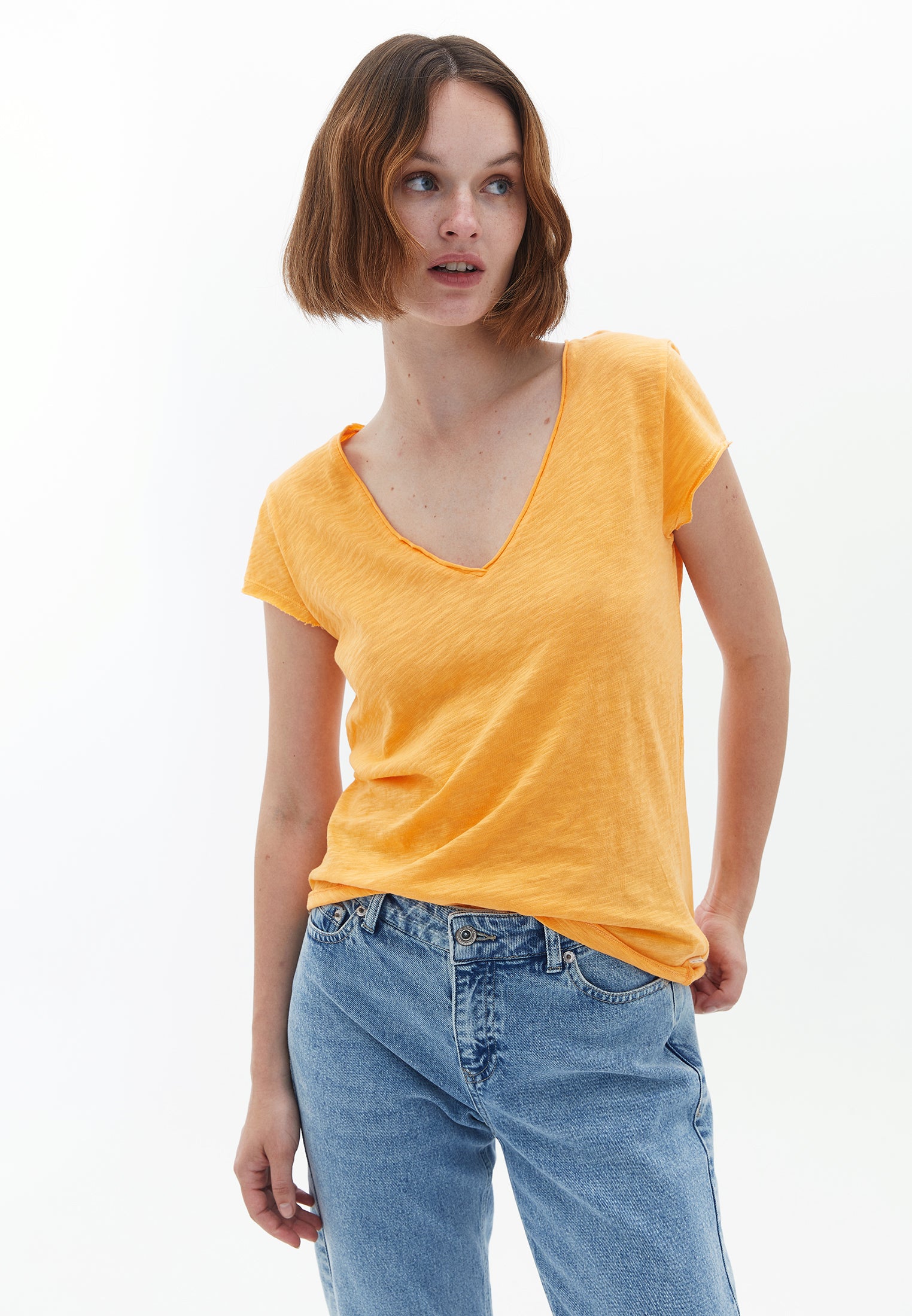 oxxo t-shirt femme orange col v