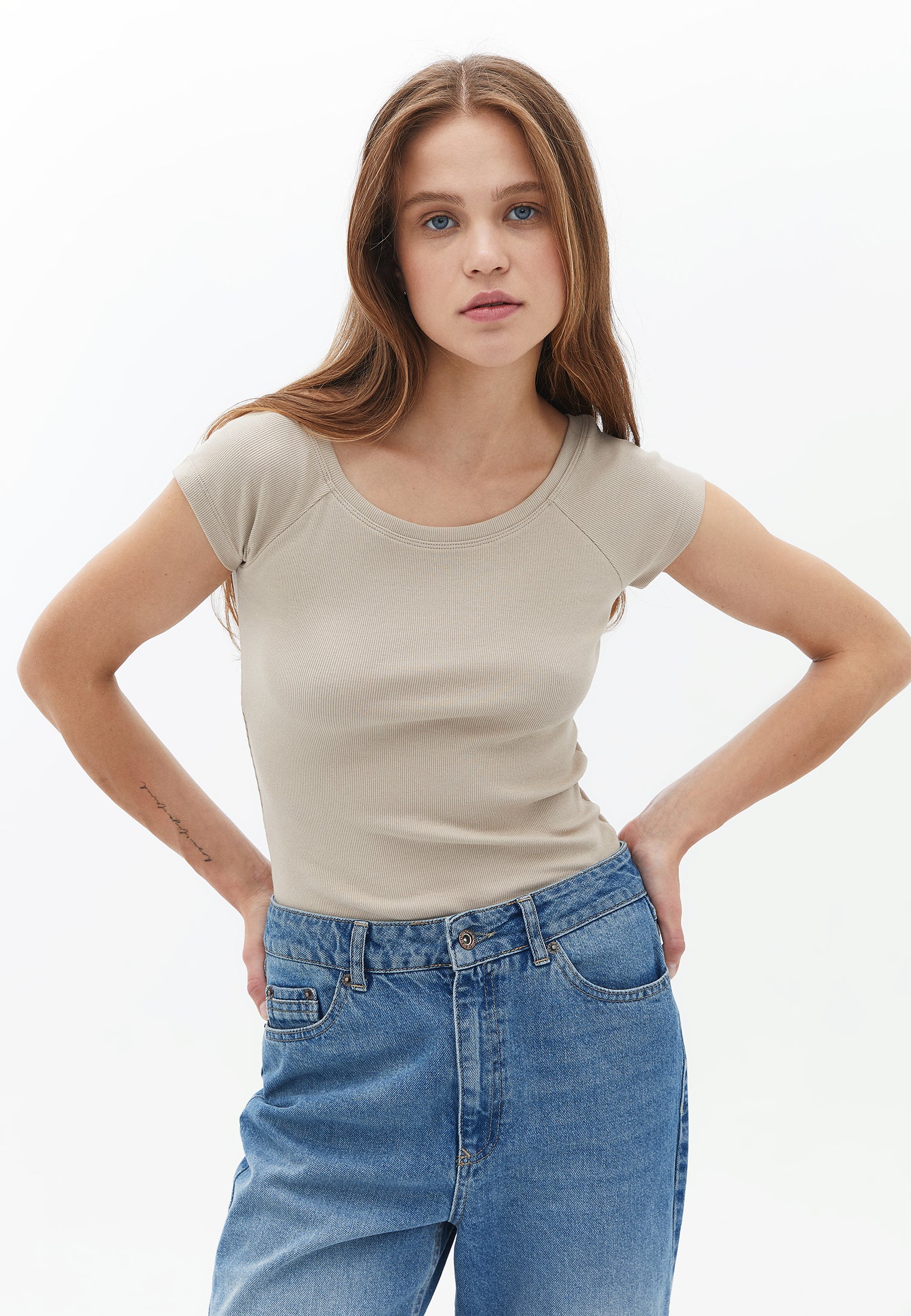oxxo t-shirt femme gris col rond