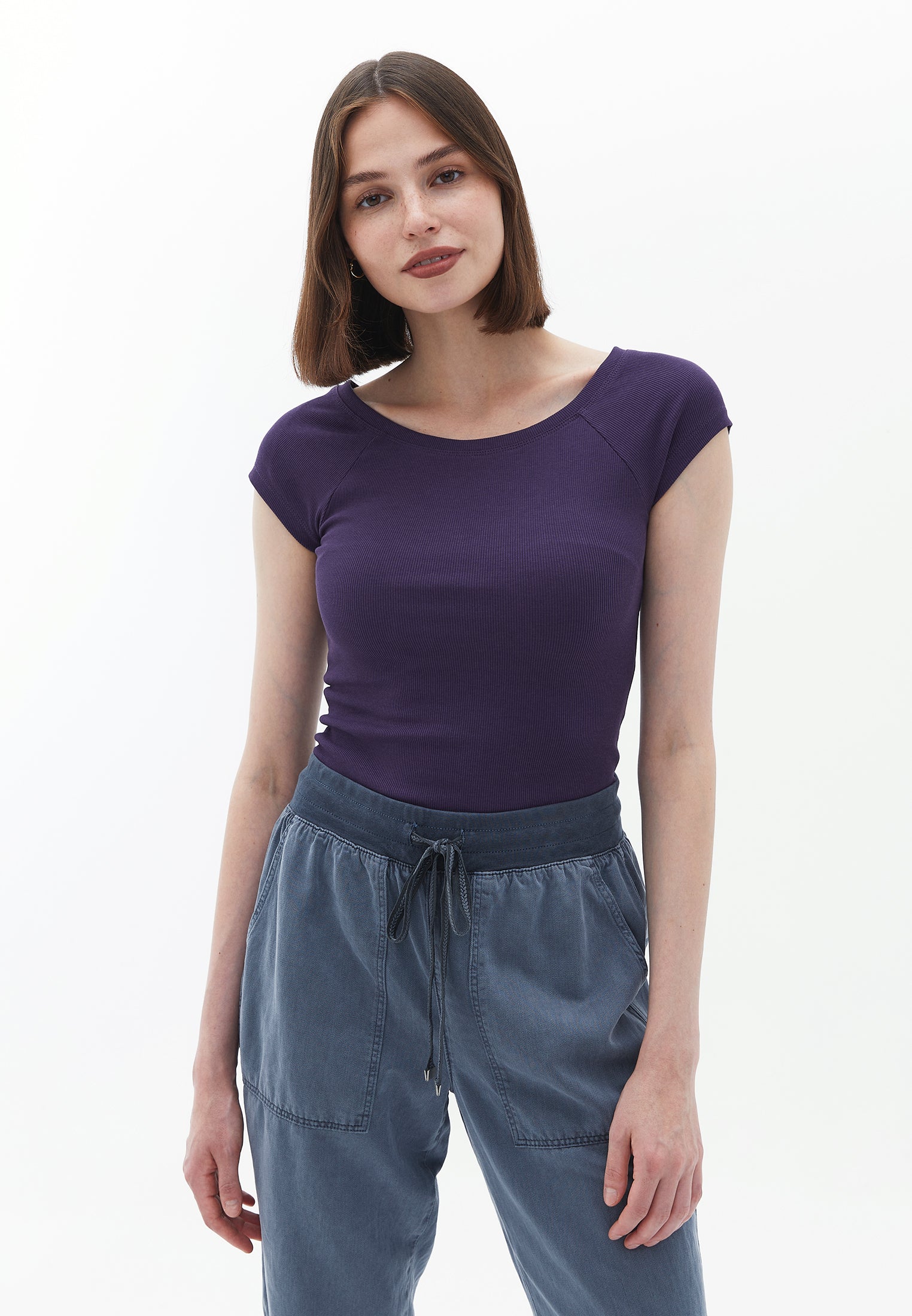 oxxo t-shirt femme violet col rond