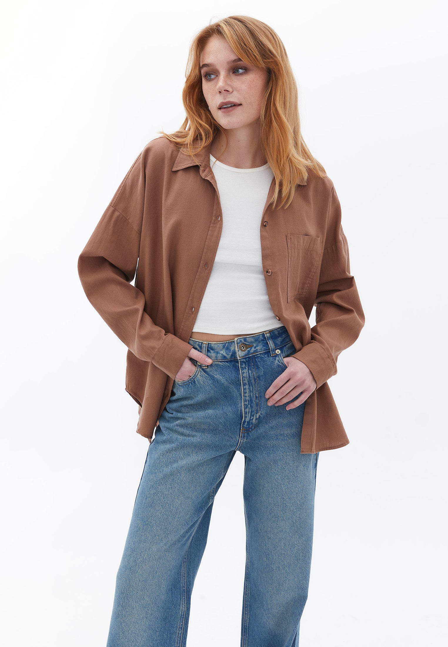oxxo  chemise femme oversize - marron