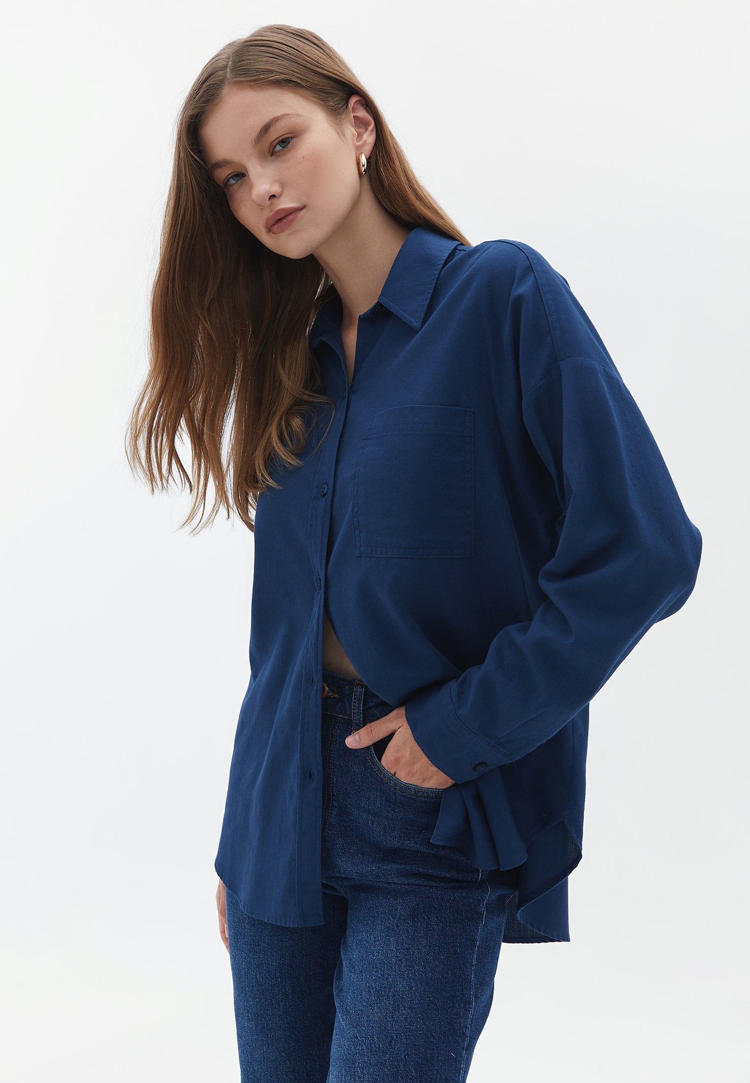 oxxo  chemise femme oversize - bleu