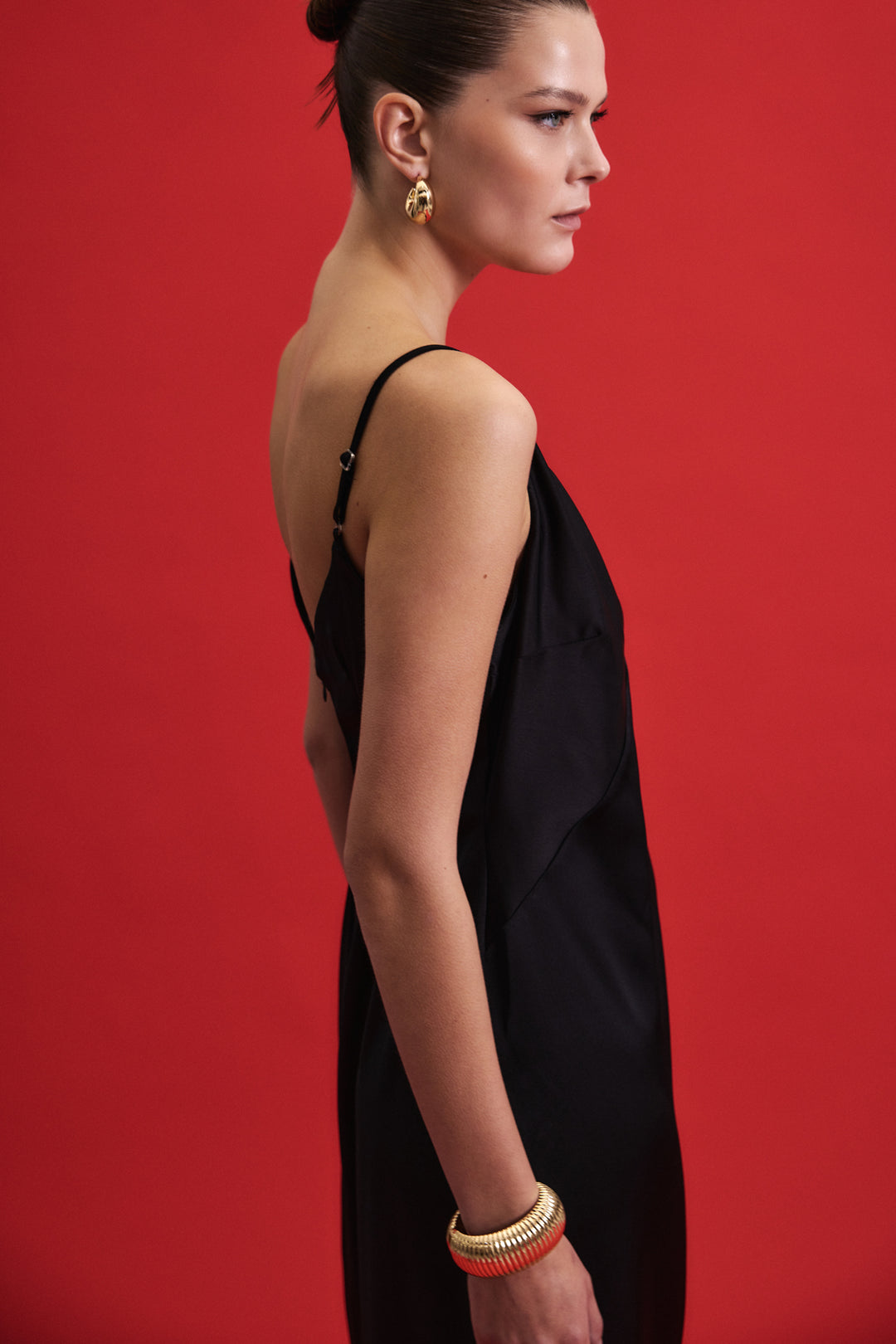 Sateen Robe Satinée à Bretelles avec Détails Accessoires - Noir