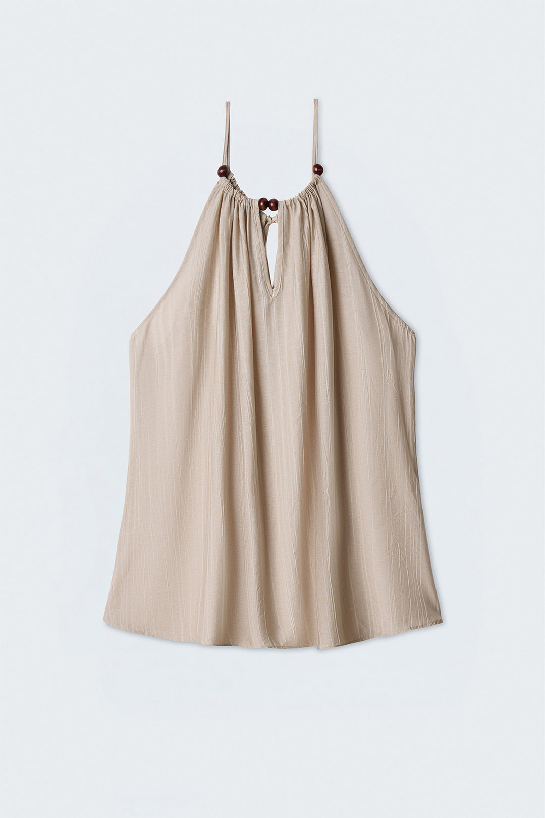 Sateen Blouse avec Détails d'Accessoires - Beige