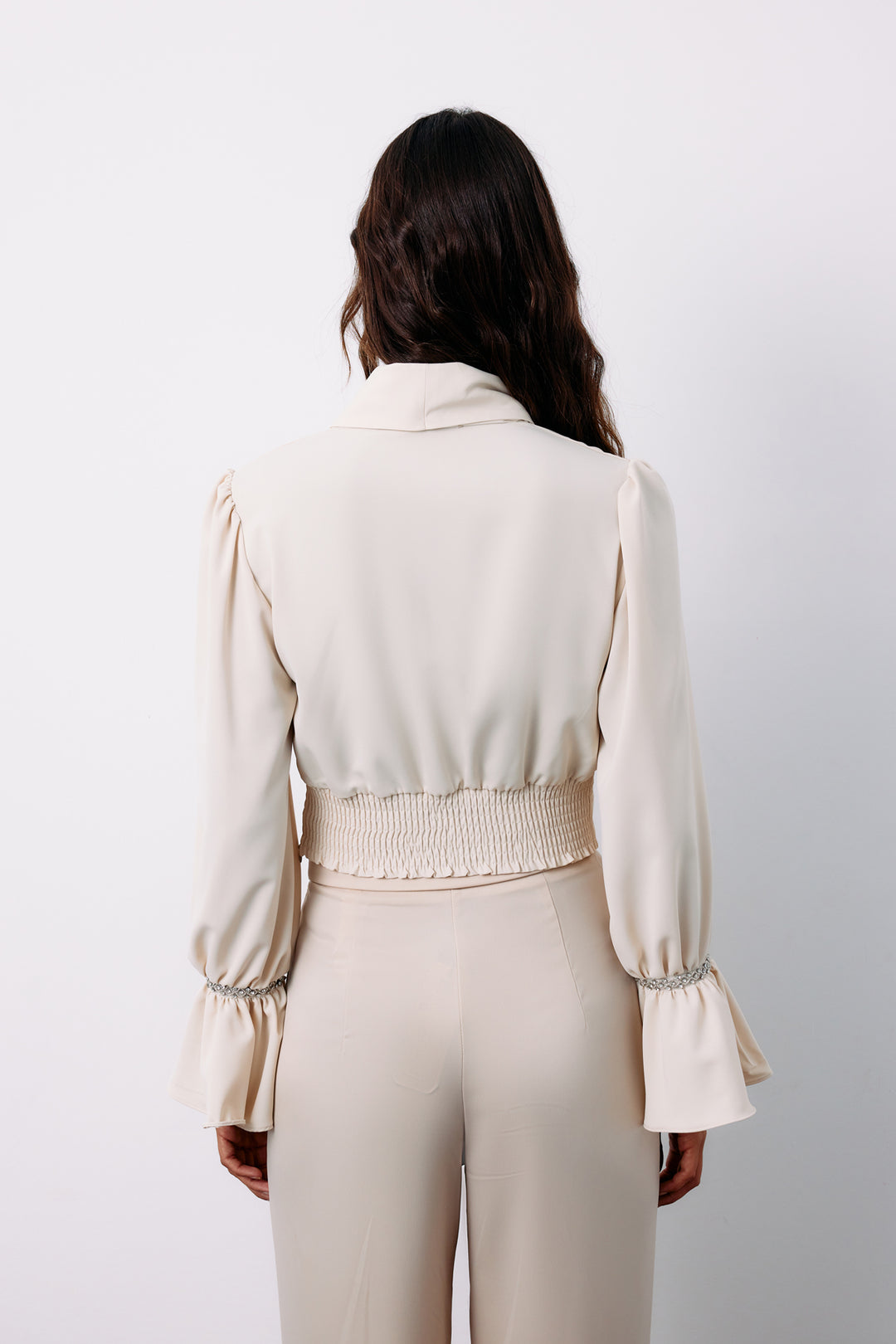 Sateen Blouse avec Détails d'Accessoires - Beige