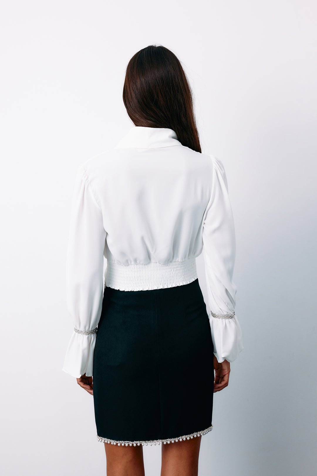 Sateen Blouse avec détails d'accessoires - Écru