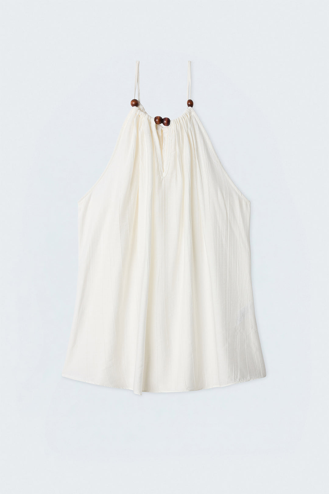 Sateen Blouse avec Détails d'Accessoires - Écru