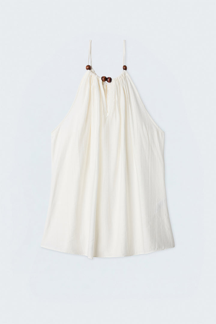 Sateen Blouse avec Détails d'Accessoires - Écru