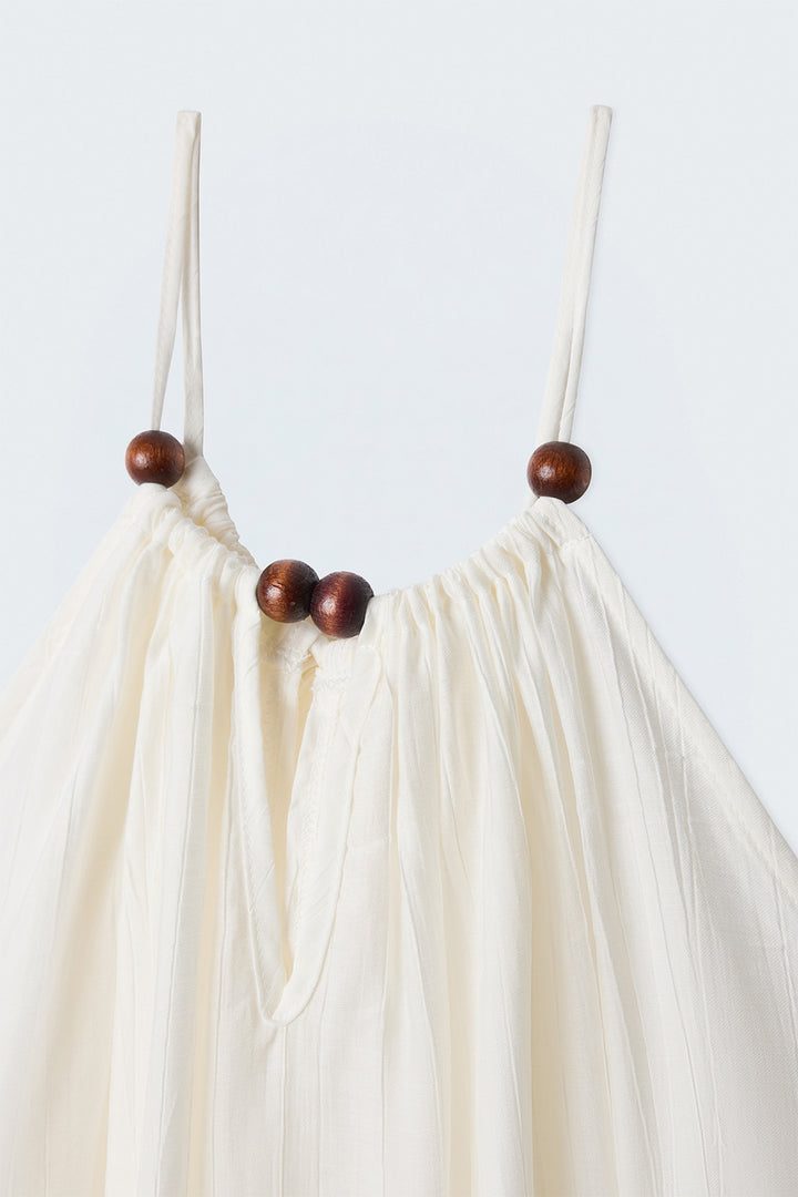 Sateen Blouse avec Détails d'Accessoires - Écru