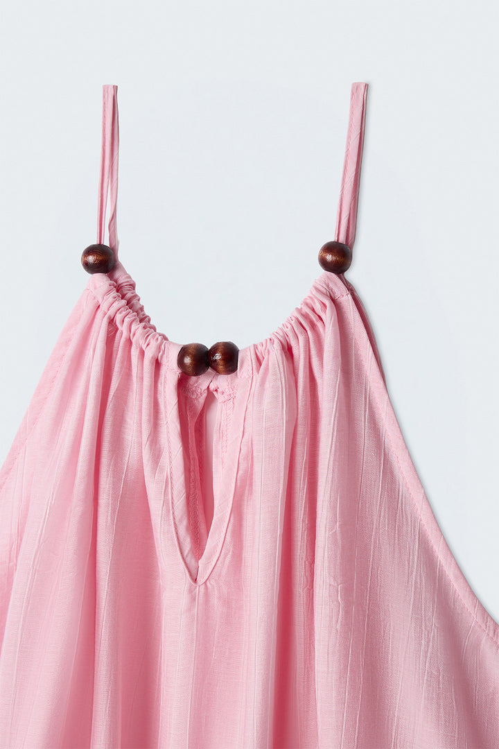 Sateen Blouse avec Détails d'Accessoires - Rose