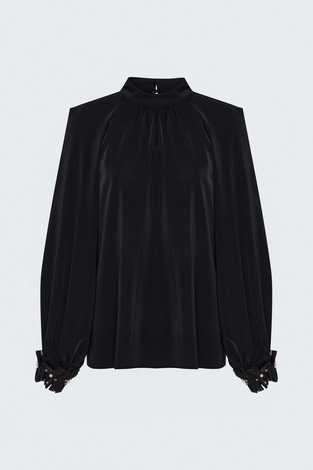 Sateen Blouse avec détail d'accessoire - Noir