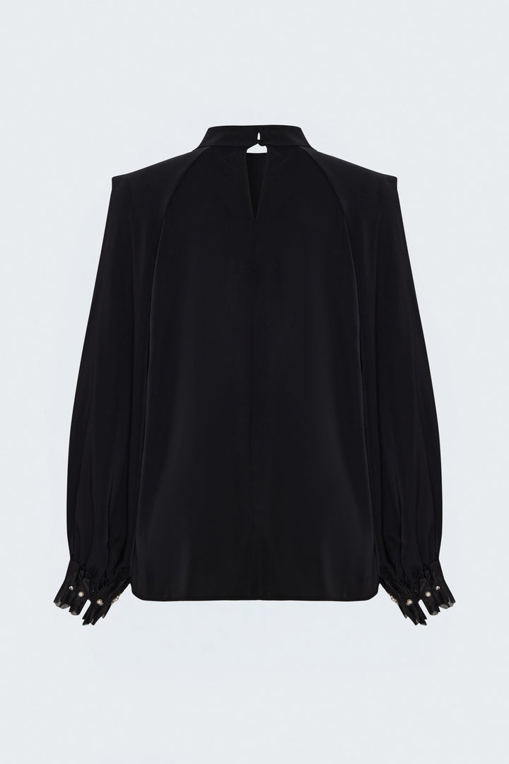 Sateen Blouse avec détail d'accessoire - Noir