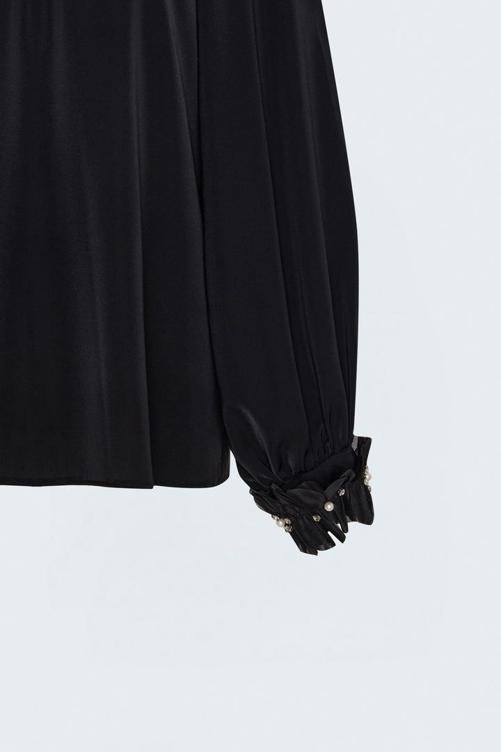 Sateen Blouse avec détail d'accessoire - Noir