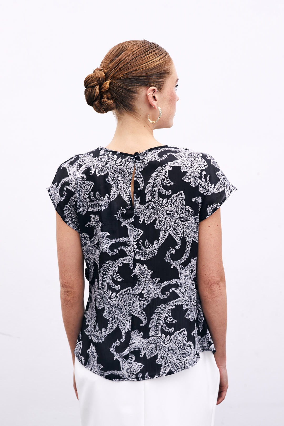 Sateen Blouse avec Détails Accessoires - Noir