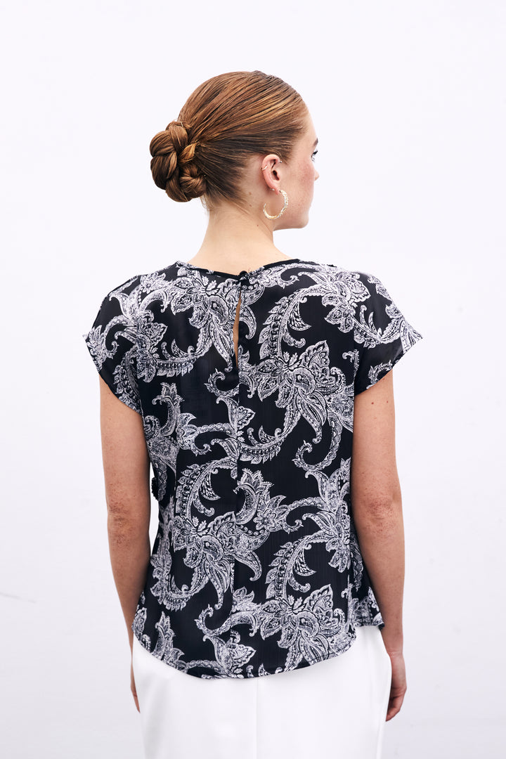Sateen Blouse avec Détails Accessoires - Noir