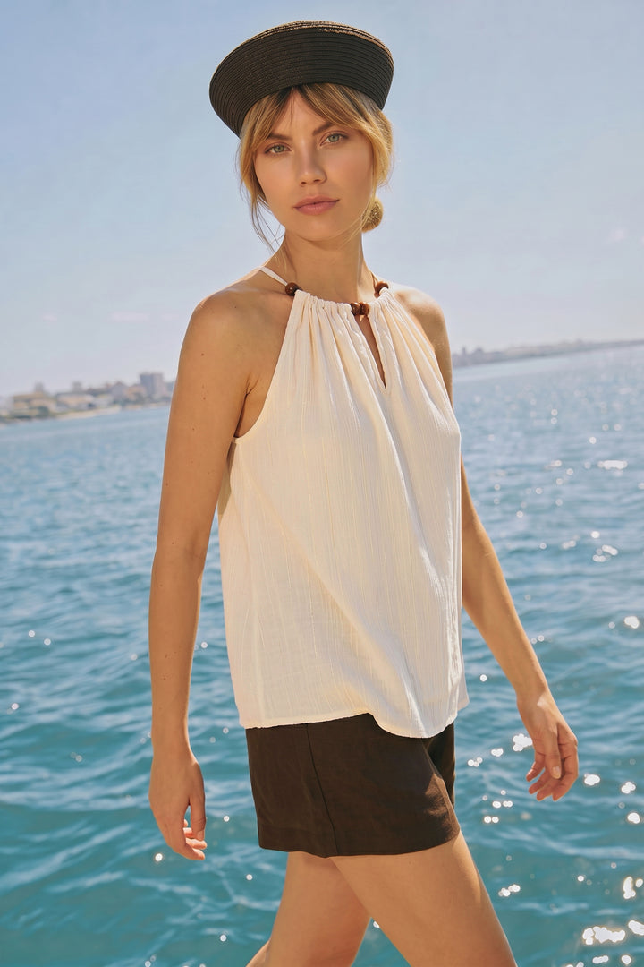 Sateen Blouse avec Détails d'Accessoires - Pierre